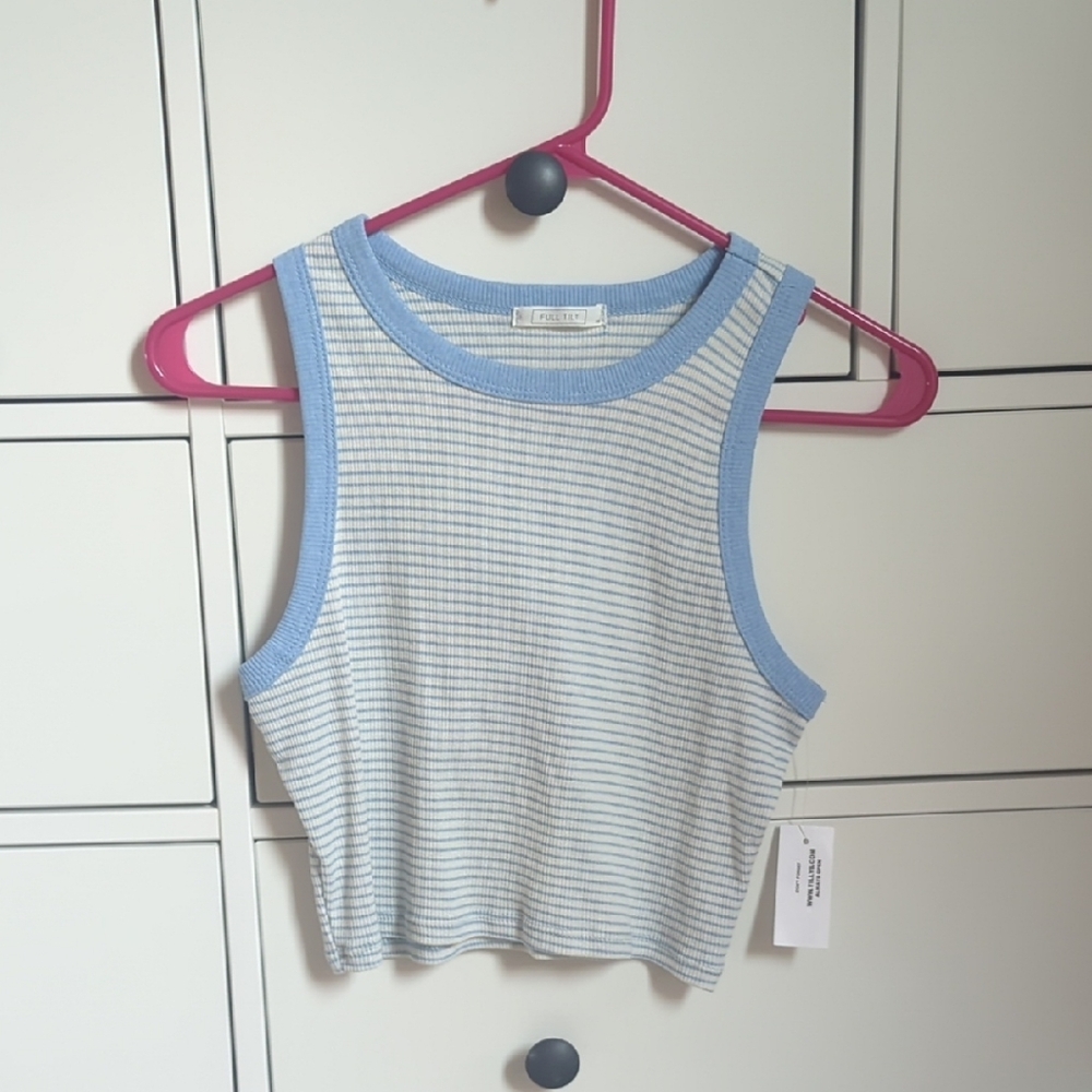 NWT Full Tilt Blue and White Ribbed Crop Tank Top